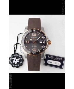 Longines HydroConquest 1:1 Swiss Replica Watch in Grey Dial Rubber Strap Rose Gold Bezel
