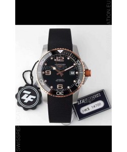 Longines HydroConquest 1:1 Swiss Replica Watch in Black Dial Rubber Strap Rose Gold Bezel