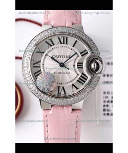 Ballon De Cartier Swiss Automatic 1:1 Mirror Quality 33MM in Stainless Steel Casing - Diamonds Bezel