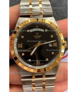 Tudor Royal Edition Watch - 1:1 Mirror Replica in Two Tone Casing - Black Diamonds Dial