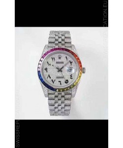 Rolex Datejust Full ICED Out Arabic Numerals Watch in 41MM Casing - 3135 Movement Stainless Steel