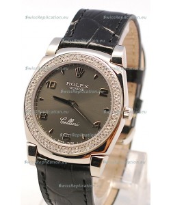 Rolex Cellini Cestello Ladies Swiss Watch in Grey Face and Diamonds Bezel 
