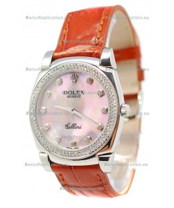 Rolex Cellini Cestello Ladies Swiss Watch Pink Pearl Diamonds Bezel and Hours Markers