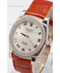 Rolex Cellini Cestello Ladies Swiss Watch in Silver Face Diamonds Bezel and Lugs