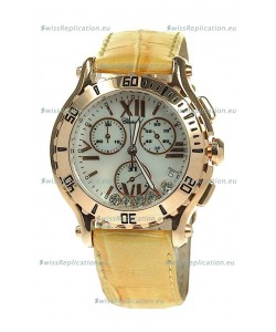 Chopard Happy Sport Diamonds Edition Replica Gold Watch in Yellow Strap