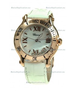 Chopard Happy Sport Diamonds Edition Replica Gold Watch in White Strap