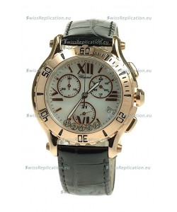 Chopard Happy Sport Diamonds Edition Replica Gold Watch in Black Strap