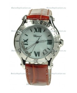 Chopard Happy Sport Diamonds Edition Replica Watch in Brown Strap