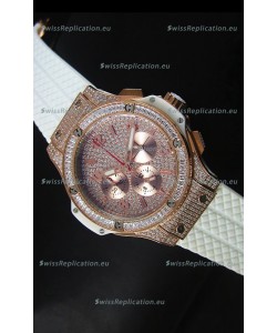 Hublot Big Bang Rose Gold Watch Quartz Movement in White Strap