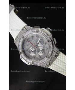Hublot Big Bang Rose Stainless Steel Watch Quartz Movement in White Strap