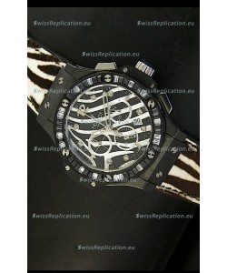 Hublot Big Bang White Zebra Bang Edition in Black PVD Case 34MM Watch