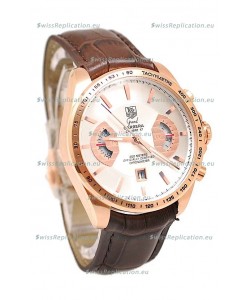 Tag Heuer Grand Carrera Japanese Replica Gold Watch in White Dial
