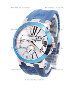 Ulysse Nardin Executive Dual Time Japanese Replica Watch in Smooth Blue Bezel