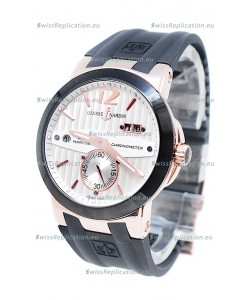 Ulysse Nardin Executive Dual Time Japanese Replica Rose Gold Watch in Black Bezel