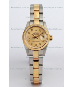 Rolex DateJust - Two Tone Ladies Swiss Replica Watch in Gold Dial