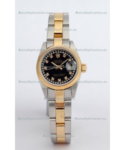 Rolex DateJust - Two Tone Ladies Swiss Replica Watch in Black Dial