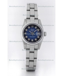 Rolex DateJust - Silver Lady's Swiss Replica Watch in Dark Blue Dial