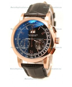 A.Lange & Sohne Datograph Flyback Swiss Replica Rose Gold Watch in Black Dial