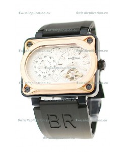 Bell and Ross BR Minuteur Tourbillon Japanese Replica Gold Watch in White Dial