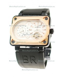 Bell and Ross BR Minuteur Tourbillon Japanese Replica Gold Watch in White Dial