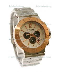 Bvlgari Diagono Mens Scuba japanese Replica Watch in Cream Carbon Dial