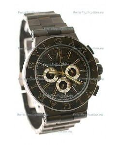 Bvlgari Diagono Mens Scuba japanese Replica PVD Watch in Black