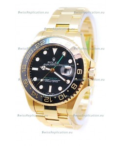 Rolex GMT Masters II 2011 Edition Swiss Replica Gold Watch in Black Cerarmic Bezel