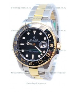 Rolex GMT Masters II 2011 Edition Swiss Replica Two Tone Watch in Black Cerarmic Bezel