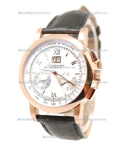 A.Lange & Sohne Datograph Flyback Swiss Replica Rose Gold Watch in White Dial