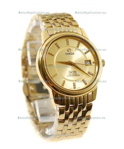 Omega Co-Axial Deville Japanese Gold Watch in Golden Dial
