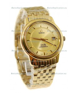 Omega Co-Axial Deville Japanese Gold Watch in Golden Markers