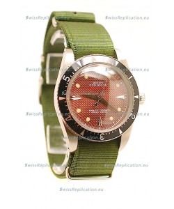 Rolex Submariner Swiss Watch in Green Nylon Strap Red Dial