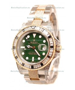 Rolex GMT Masters II 2011 Edition Swiss Replica Two Tone Watch with Diamonds Casing and Bezel
