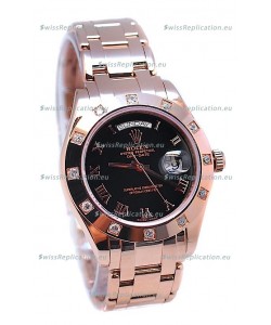 Rolex Day Date Rose Gold Japanese Replica Watch in Diamond Bezel