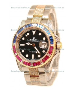 Rolex GMT Masters II 2011 Edition Swiss Replica Two Tone Watch with Diamonds Casing and Bezel