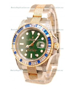 Rolex GMT Masters II 2011 Edition Swiss Replica Two Tone Watch with Diamonds Casing and Bezel