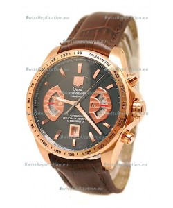 Tag Heuer Grand Carrera Japanese Replica Gold Watch in Black Dial