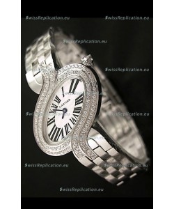 Delices De cartier Japanese Watch in Steel Strap and Diamonds Bezel