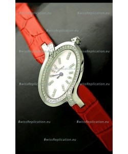 Delices De Cartier Ladies Replica Japanese Watch in Red Leather Strap