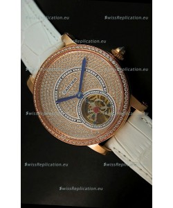 Ronde De Cartier Tourbillon Replica Watch Pink Gold Case - White Strap
