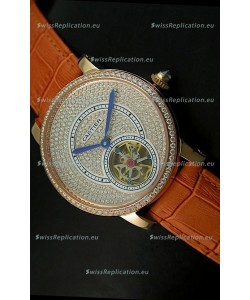 Ronde De Cartier Tourbillon Replica Watch Pink Gold Case - Brown Strap