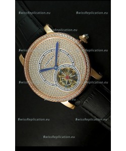 Ronde De Cartier Tourbillon Replica Watch Pink Gold Case - Black Strap