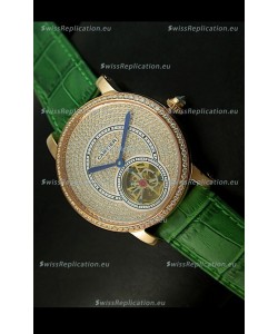 Ronde De Cartier Tourbillon Replica Watch Pink Gold Case - Green Strap