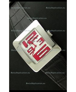 Franck Muller Geneve Infinity Japanese Steel Watch in Red Numeral Markers