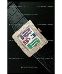 Franck Muller Geneve Infinity Japanese Gold Watch in Multi Color Numeral Markers