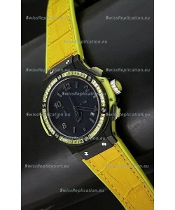 Hublot Big Bang All Black Edition Japanese Quartz Watch in Lemon Colour