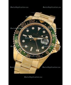 Rolex GMT Master II Swiss Replica Gold Watch in Green Bezel