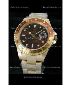 Rolex GMT Master II Swiss Replica Gold Watch in Dark Red Dial