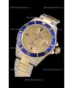 Rolex Submariner Oyster Perpetual Japanese Replica Two Tone Gold Watch in Blue Bezel
