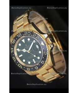 Rolex GMT Master II Swiss Replica Gold Watch in Black Dial